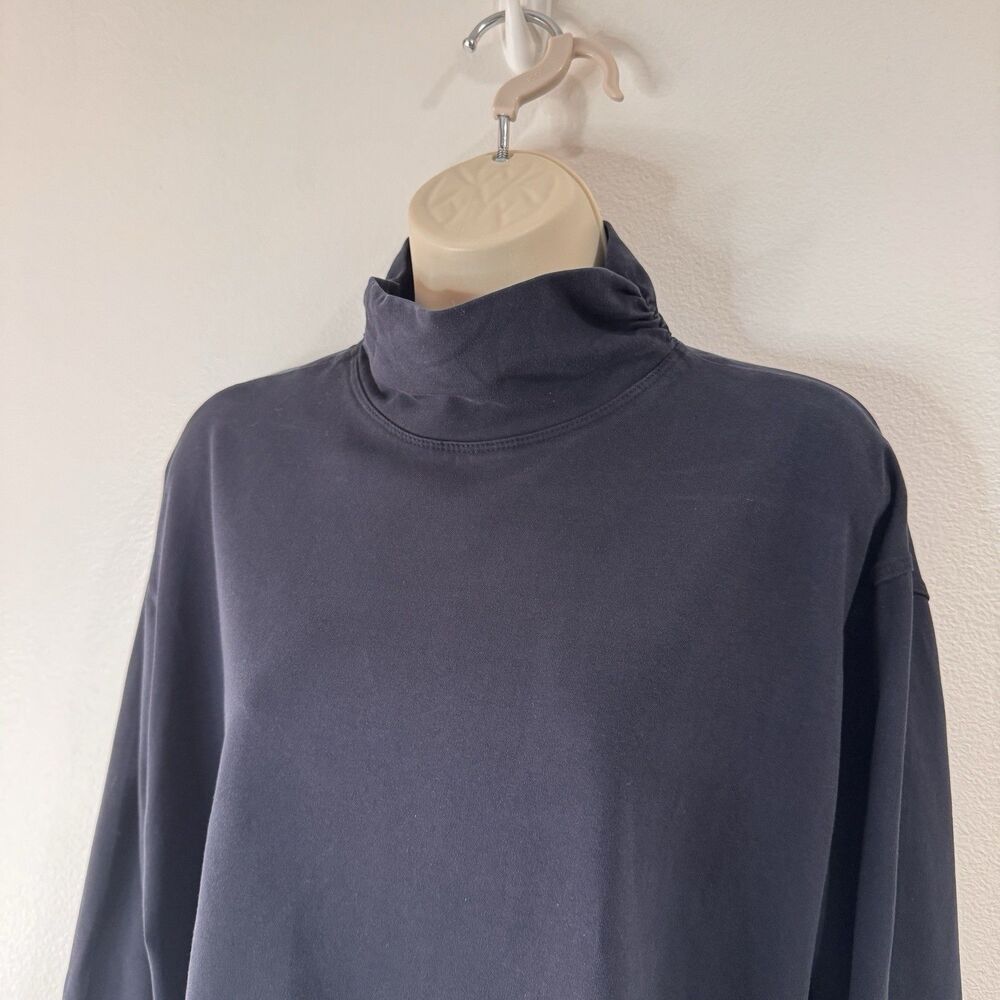 North Star Base Sweatshirt M Black Pullover Mock Neck Ruched Cotton Stretch USA - Picture 2 of 10